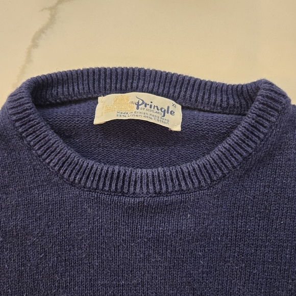 VTG Pringle Of Scotland Mens Crewneck Linen Cotton Embroidered Golf Sweater XL - Picture 9 of 14